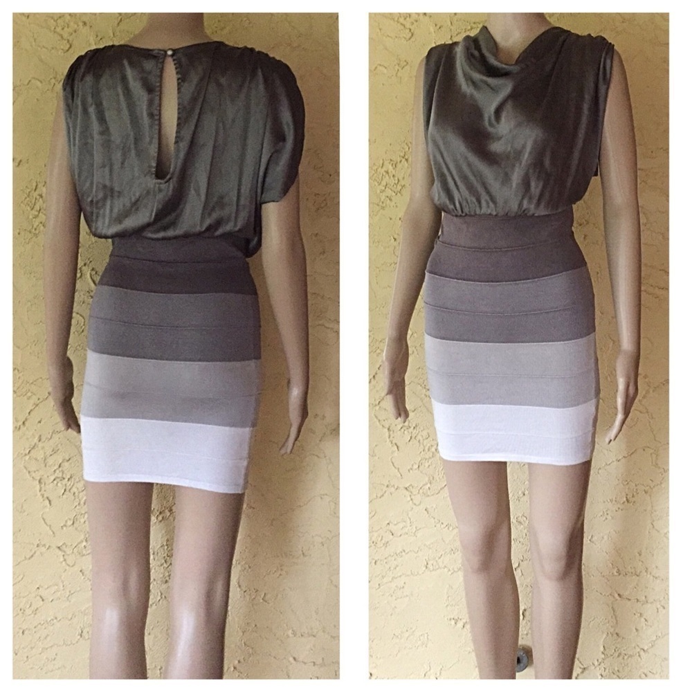 Bebe gray satin top stretch knit bandage bottom Y2K dress